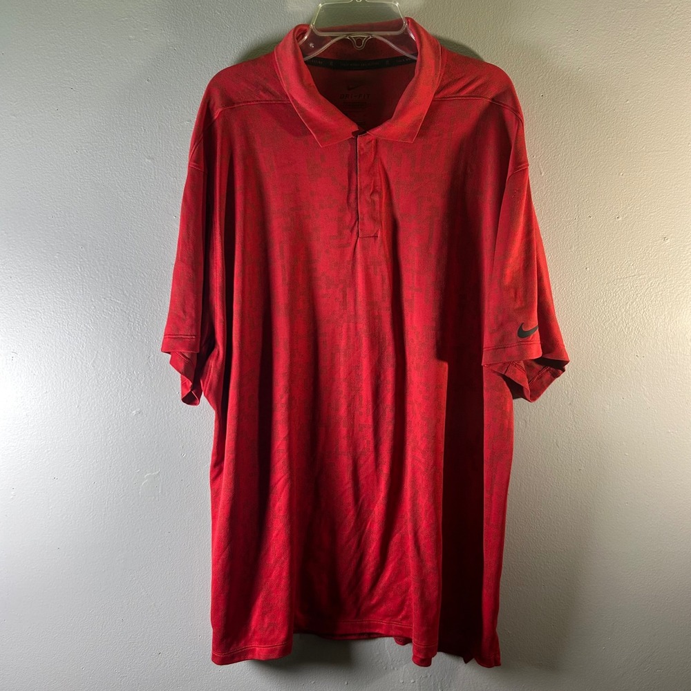 Nike Tiger Woods Dri Fit Performance Golf Polo Shirt Mens XL‎ Red Camo